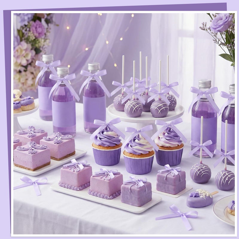 NatNarr 30 Pack Bow Cake Toppers Purple Ribbons Bows for Cake Bow Cupcake Toppers Purple Bow Birthday Decorations for Baby Shower Birthday Wedding Party Supplies - Image 5