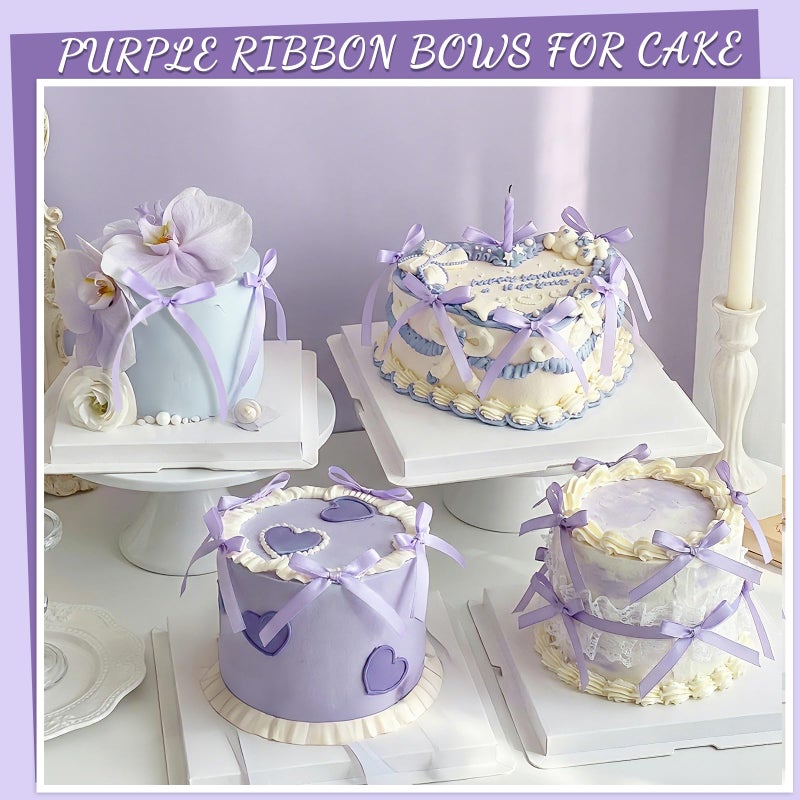 NatNarr 30 Pack Bow Cake Toppers Purple Ribbons Bows for Cake Bow Cupcake Toppers Purple Bow Birthday Decorations for Baby Shower Birthday Wedding Party Supplies - Image 3