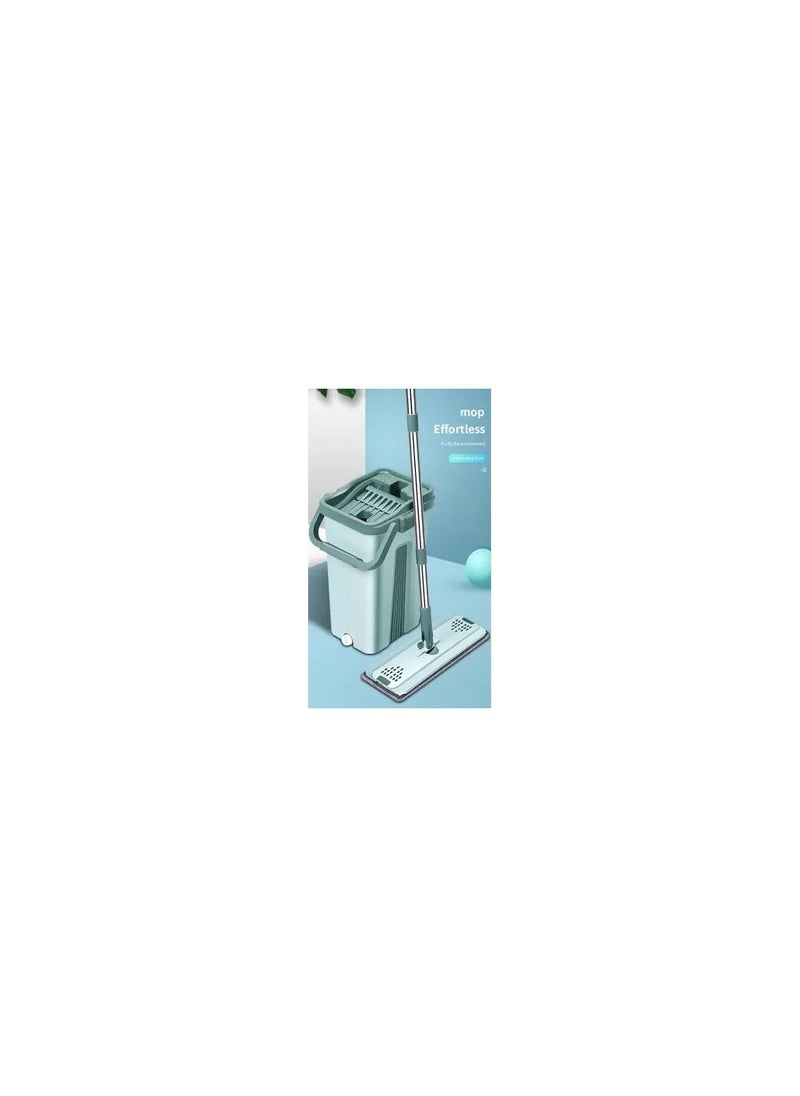 Generic - Green flat mop and bucket set with Microfiber Mop Pads Refills Easy Self-Wringing Cleaning Mop Bucket Wet and Dry - Image 1