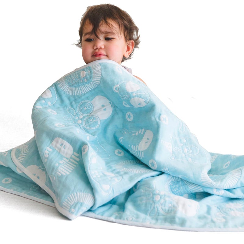 TIDY SLEEP Baby Blankets 6 Layer Wraper 100 Cotton Stroller Cover Receiving Blankets Blue 100 Cm X 90 Cm Breathable