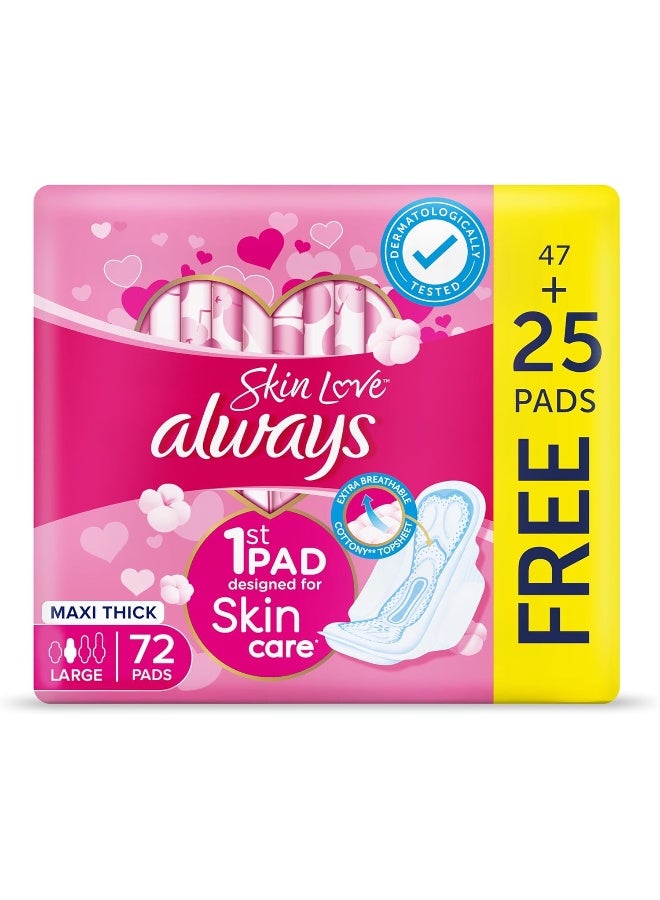 Always Cotton Skin Love Sanitary Pads, 72 Large Thick Pads - Image 1