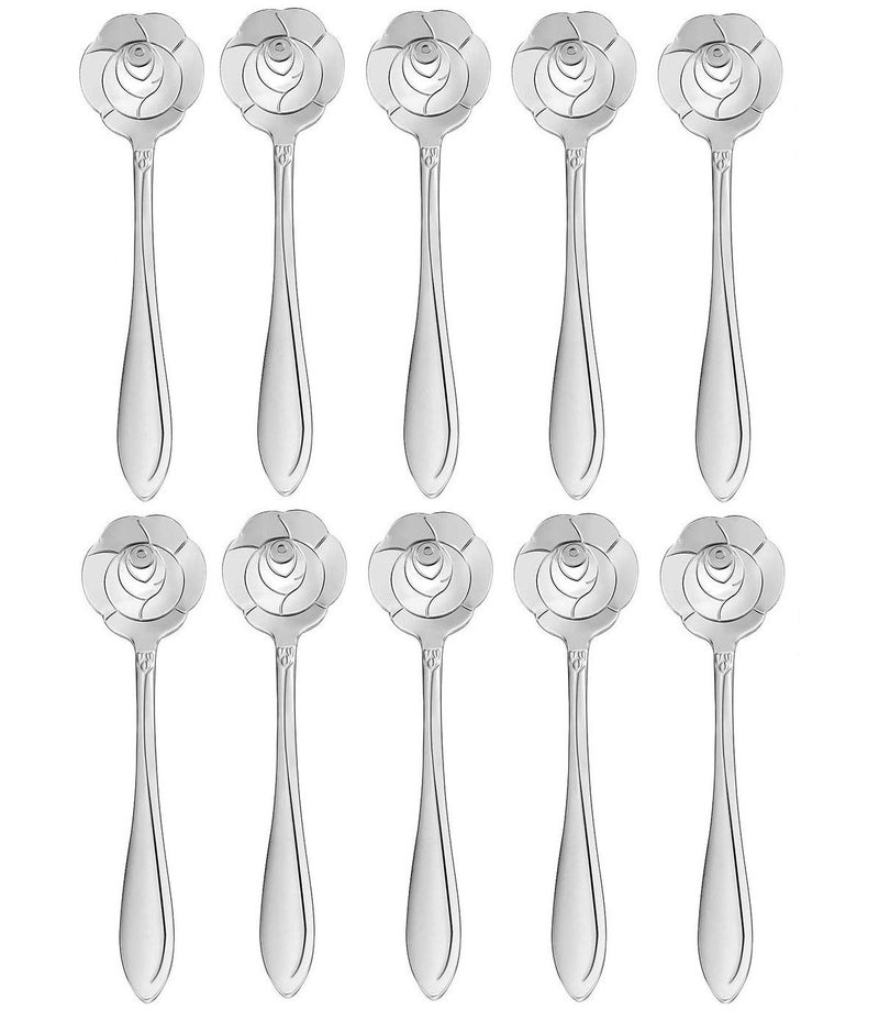 20Piece Stainless Steel Rose Flower Coffee  Dessert Spoon Set for Tableware Cafe or Bar