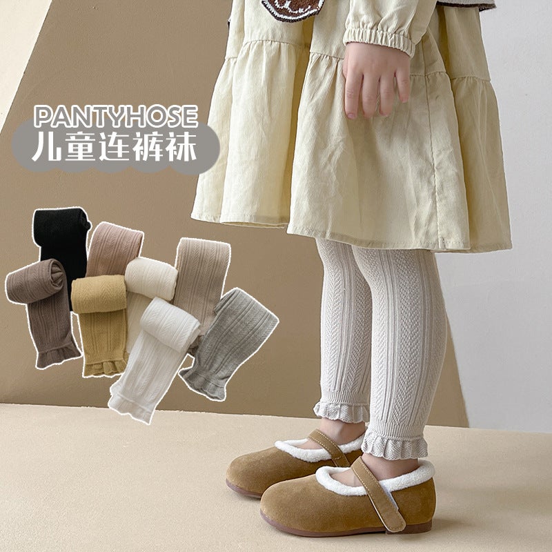 Girls' Leggings Thin Wheat Pattern Solid Color Children'S Leggings New Nine-Point Girls' Pants - Image 3