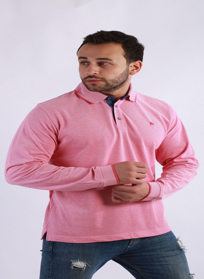 جت بولو شيرت رجالي سادة أكمام طويله من جيت - أزرق فاتح  - Image 3