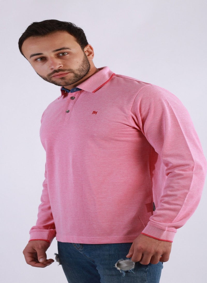 جت بولو شيرت رجالي سادة أكمام طويله من جيت - أزرق فاتح  - Image 2