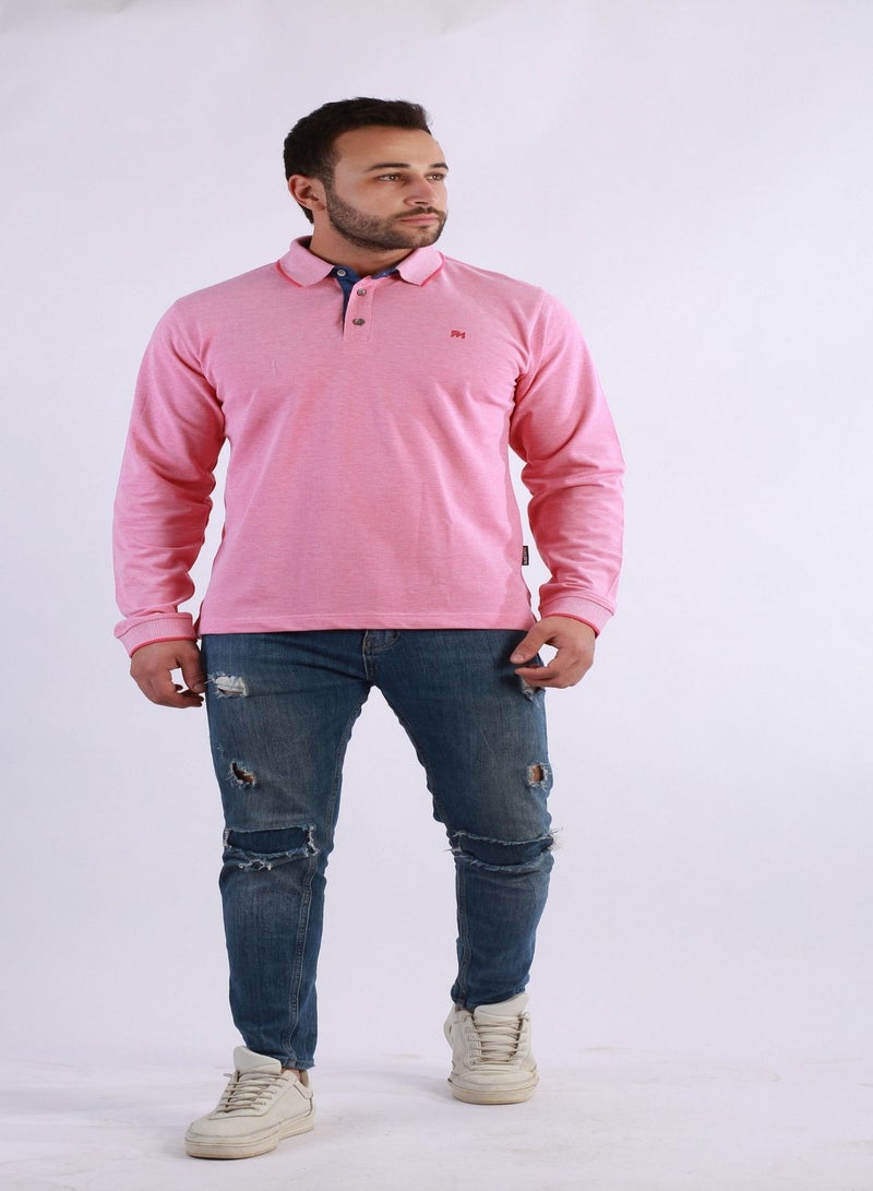 جت بولو شيرت رجالي سادة أكمام طويله من جيت - أزرق فاتح  - Image 1