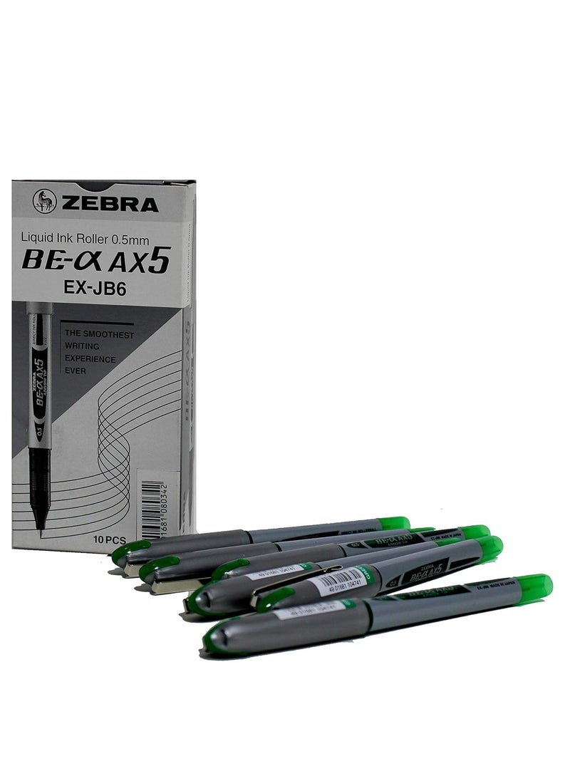 ZEBRA 10 Piece AX5 Liquid Ink Rolle Ball Pen Green 0.5mm 