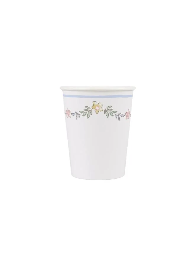 Chintz Border Cups - Pack of 8, Hot & Cold Drink Paper Cups with Rococo Floral Chintz Design, Stylish Party Tableware for Garden Lunches, Afternoon Teas & Springtime Celebrations