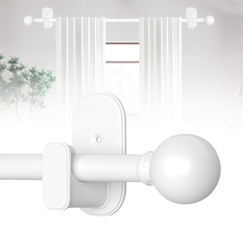 TKZTKZ Curtain Rods No Drilling for Windows 18 to 28 Inch:No Drill Small White Curtain Rod with Adhesive Brackets for Bedroom,5/8" Apartment Renter Friendly Adjustable Drapery Rods Easy Install - Image 1