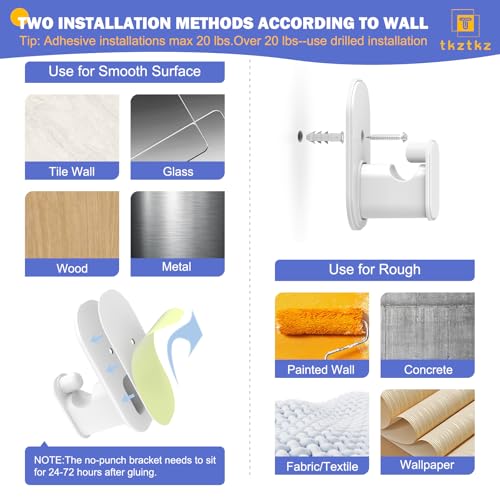 TKZTKZ Curtain Rods No Drilling for Windows 18 to 28 Inch:No Drill Small White Curtain Rod with Adhesive Brackets for Bedroom,5/8" Apartment Renter Friendly Adjustable Drapery Rods Easy Install - Image 3