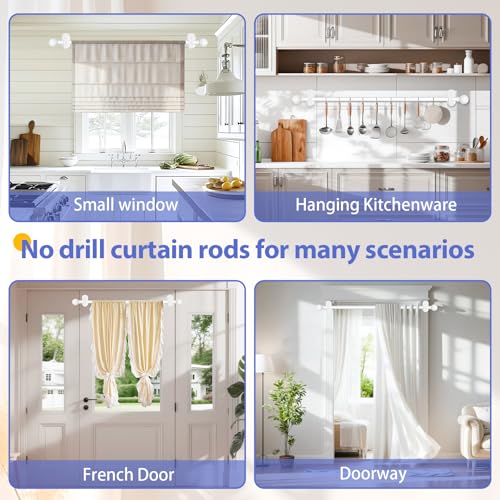 TKZTKZ Curtain Rods No Drilling for Windows 18 to 28 Inch:No Drill Small White Curtain Rod with Adhesive Brackets for Bedroom,5/8" Apartment Renter Friendly Adjustable Drapery Rods Easy Install - Image 4