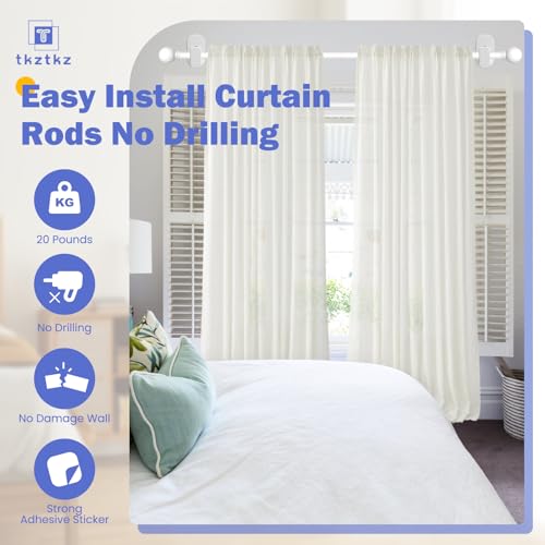 TKZTKZ Curtain Rods No Drilling for Windows 18 to 28 Inch:No Drill Small White Curtain Rod with Adhesive Brackets for Bedroom,5/8" Apartment Renter Friendly Adjustable Drapery Rods Easy Install - Image 2