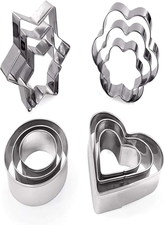 ELECDON Stainless Steel Biscuit Mould, Kitchen DIY Baking Tool Set Flower Round Heart Star Shape Biscuit Stainless Steel Metal Molds Cutters for Kitchen Baking Halloween Small Cookie Cutters (12 PCS)