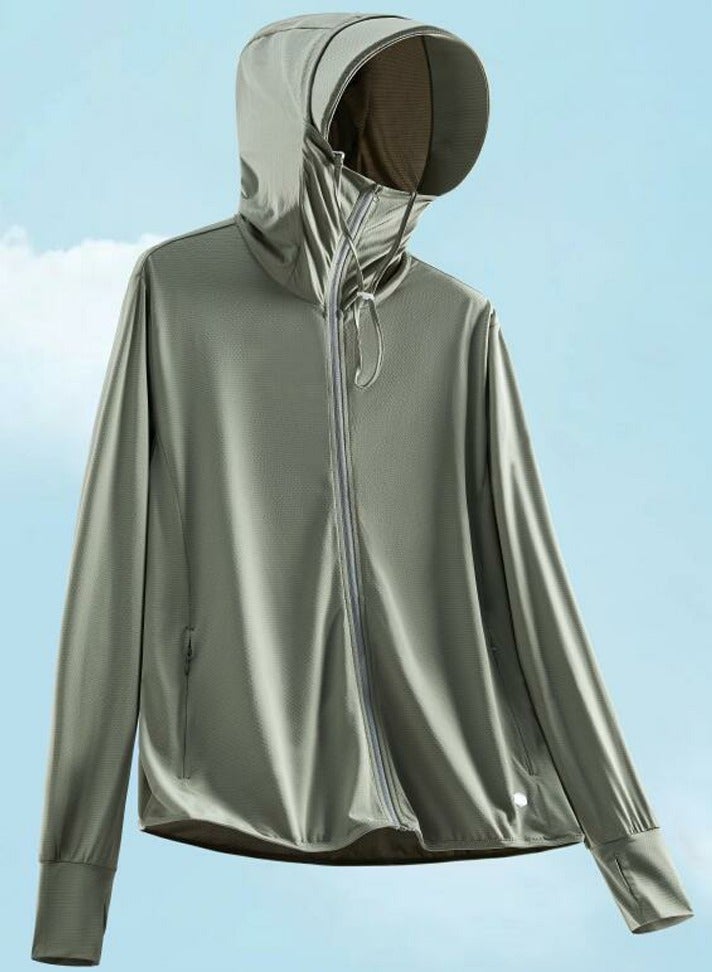 إسكدنيا واقية من الشمس سترة رقيقة تنفس هوديي الملابس الخضراء الداكنة