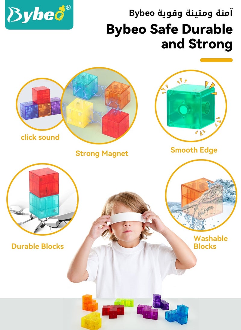 بيبو مجموعة مكعبات بناء مغناطيسية للأطفال من 32 قطعة، مكعبات مغناطيسية، ألعاب مونتيسوري، لعبة STEM للأطفال من عمر سنتين فما فوق، مجموعة مكعبات بناء ثلاثية الأبعاد تعزز التطور الإبداعي والتعليمي للعقل - Image 5