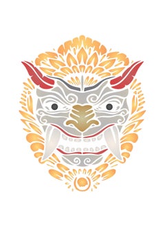 Barong Mask Stencil, 10 x 12.5 inch (L) - Balinese Mythology Panther-Like Creature of Bali Indonesian Stencils Template for Painting