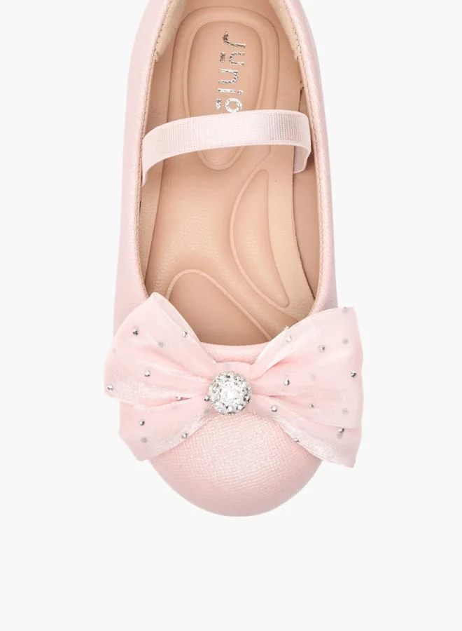 JUNIORS Girls Embellished Bow Accent Ballerina Shoes With Elasticated Strap