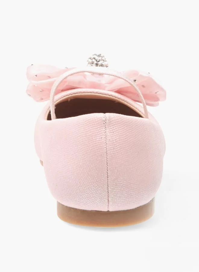JUNIORS Girls Embellished Bow Accent Ballerina Shoes With Elasticated Strap