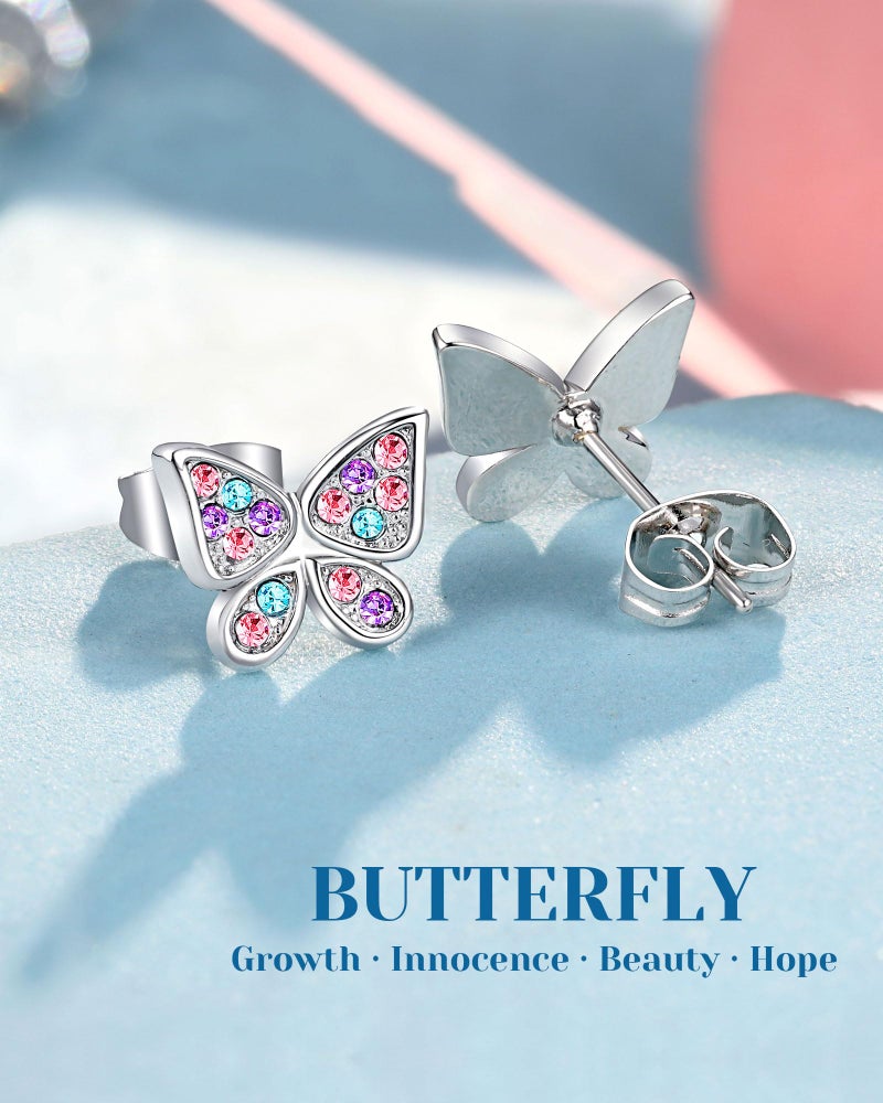UPROMI Hypoallergenic Silver Butterfly Earrings for Girls 8 12 10 9 11 Year Old Birthday Christmas Graduation Gifts Easter Basket Stuffers for Tween Girl Trendy Stuff Jewelry Granddaughter Gifts from Grandma - Image 3
