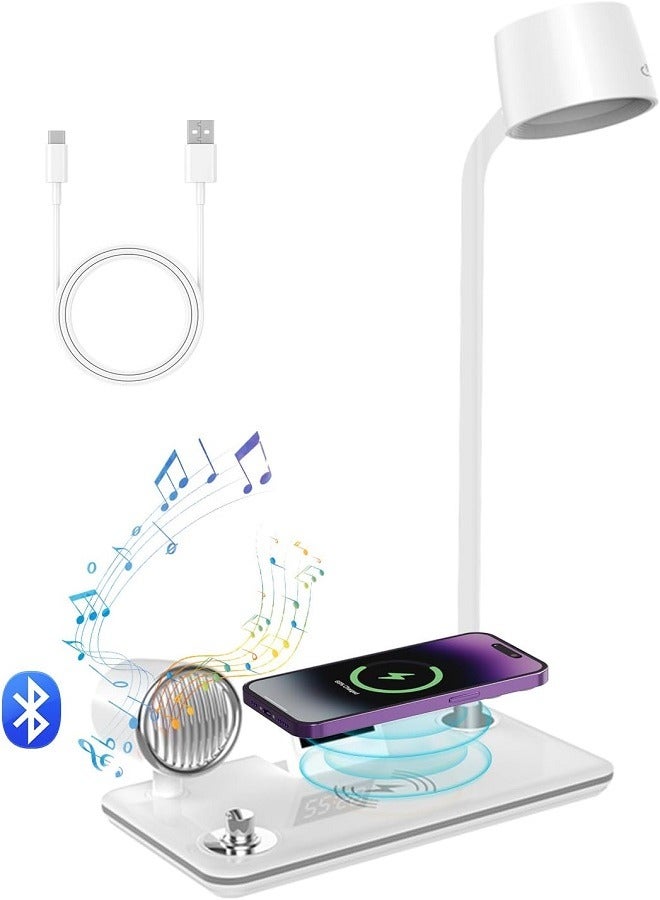 LED Desk Lamps for Home Office, Wireless Charger Small Desk Lamp with Bluetooth, Touch lamps for nightstand, Reading Night Light with Clock,Dimmable,Side Table Lamp for College Dorm Room,Bedroom  - Image 1
