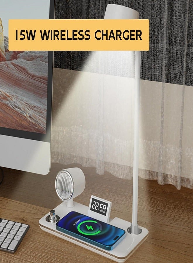 LED Desk Lamps for Home Office, Wireless Charger Small Desk Lamp with Bluetooth, Touch lamps for nightstand, Reading Night Light with Clock,Dimmable,Side Table Lamp for College Dorm Room,Bedroom  - Image 3