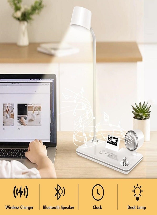 LED Desk Lamps for Home Office, Wireless Charger Small Desk Lamp with Bluetooth, Touch lamps for nightstand, Reading Night Light with Clock,Dimmable,Side Table Lamp for College Dorm Room,Bedroom  - Image 5