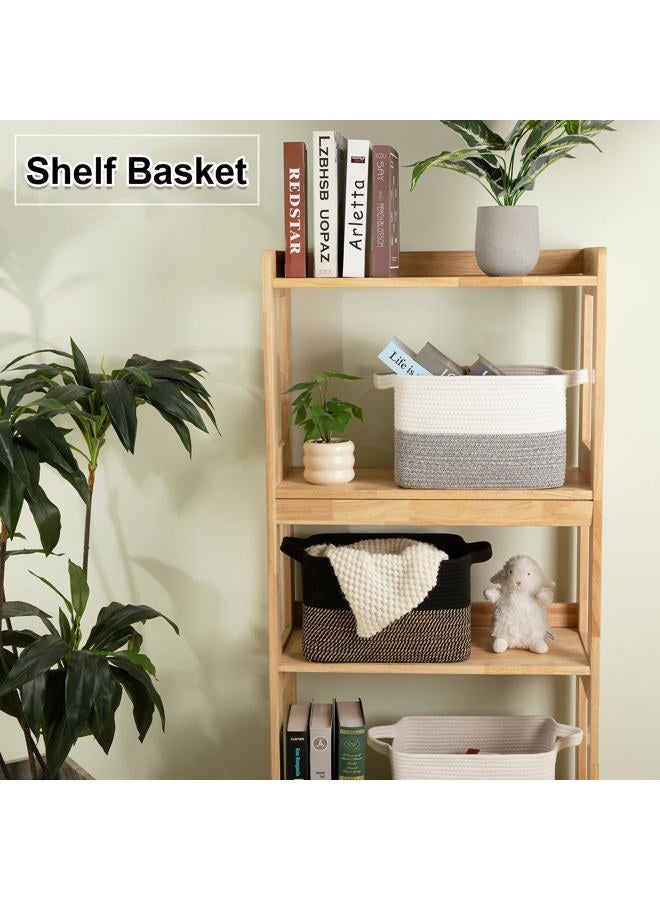OIAHOMY Woven Storage Basket for Shelves, Rectangle Cotton Rope Baskets for Organizing, 13 x 10 x 9 in, Storage Bins for Dog Toys,Towel,Books,Gift,Grey and White - Image 2