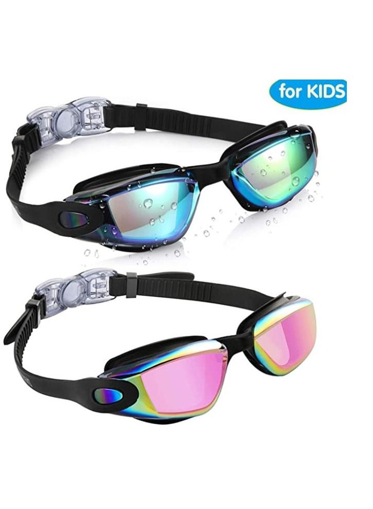 SYOSI نظارات سباحة 2 حزمة للأطفال والبالغين رجال ونساء، نظارات سباحة بدون تسرب مضادة للضباب حماية من الأشعة فوق البنفسجية للأطفال فوق 3 سنوات، العمر 3-6، العمر 6-14، صغار، بالغين، حمام سباحة، مياه مفتوحة - Image 1