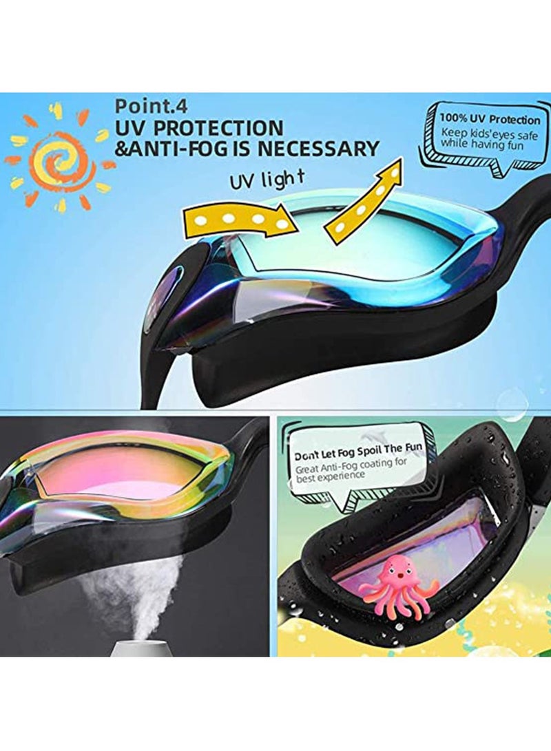 SYOSI نظارات سباحة 2 حزمة للأطفال والبالغين رجال ونساء، نظارات سباحة بدون تسرب مضادة للضباب حماية من الأشعة فوق البنفسجية للأطفال فوق 3 سنوات، العمر 3-6، العمر 6-14، صغار، بالغين، حمام سباحة، مياه مفتوحة - Image 5