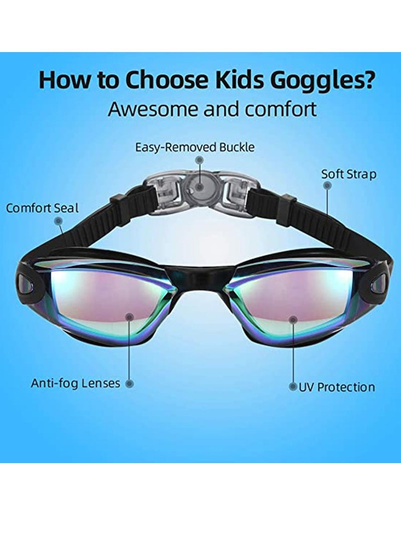 SYOSI نظارات سباحة 2 حزمة للأطفال والبالغين رجال ونساء، نظارات سباحة بدون تسرب مضادة للضباب حماية من الأشعة فوق البنفسجية للأطفال فوق 3 سنوات، العمر 3-6، العمر 6-14، صغار، بالغين، حمام سباحة، مياه مفتوحة - Image 2