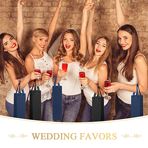 Fumete 50 Pack Wine Bottle Gift Bags Paper Wine Gift Bags Bulk 13.8x3.7x3.5 Inch with Handles for Appreciation Gifting Wedding Anniversary Birthday Party(Black, Navy Blue) - Image 5