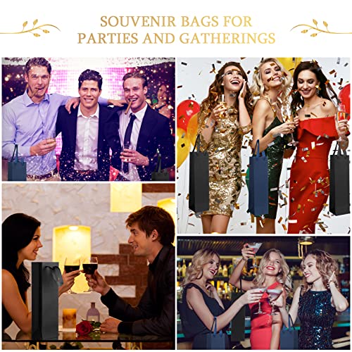 Fumete 50 Pack Wine Bottle Gift Bags Paper Wine Gift Bags Bulk 13.8x3.7x3.5 Inch with Handles for Appreciation Gifting Wedding Anniversary Birthday Party(Black, Navy Blue) - Image 3