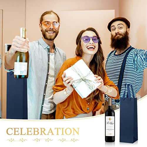 Fumete 50 Pack Wine Bottle Gift Bags Paper Wine Gift Bags Bulk 13.8x3.7x3.5 Inch with Handles for Appreciation Gifting Wedding Anniversary Birthday Party(Black, Navy Blue) - Image 4