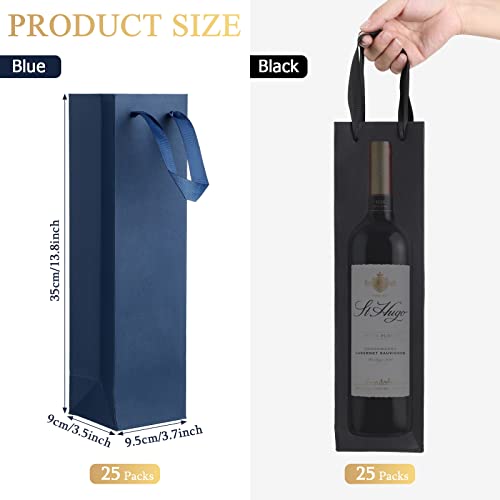 Fumete 50 Pack Wine Bottle Gift Bags Paper Wine Gift Bags Bulk 13.8x3.7x3.5 Inch with Handles for Appreciation Gifting Wedding Anniversary Birthday Party(Black, Navy Blue) - Image 2