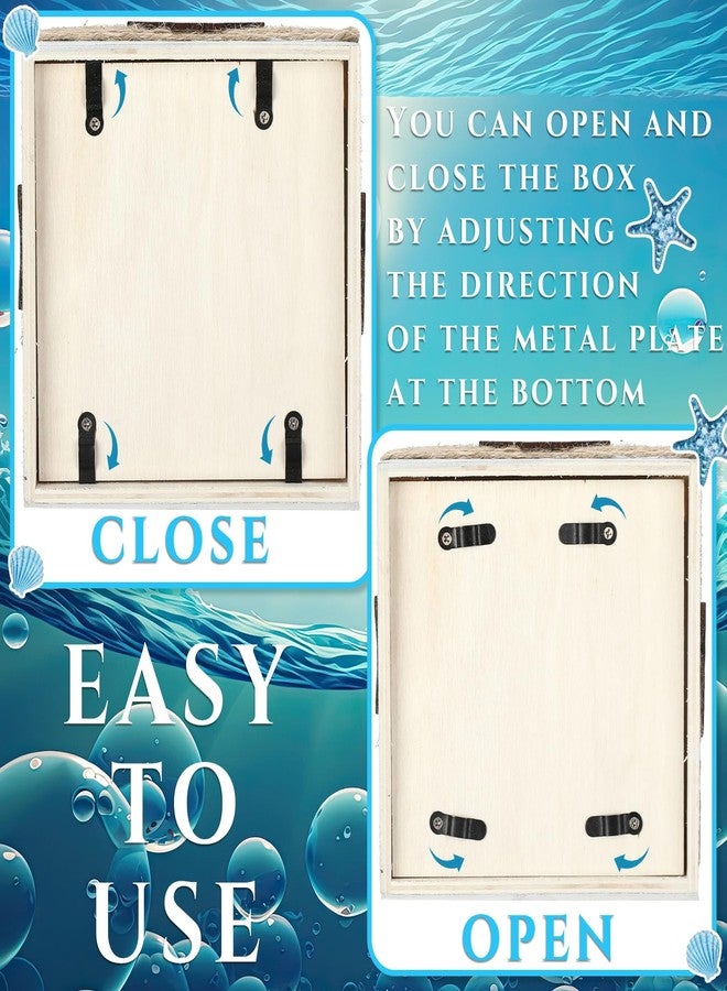 Threehoney Wood Tissue Box Cover Square Beach Farmhouse Bathroom Accessories Conch Starfish White Tissue Box Holder with Slide Out Bottom Rustic Ocean Room Decor Coastal Napkin Holder - Image 5