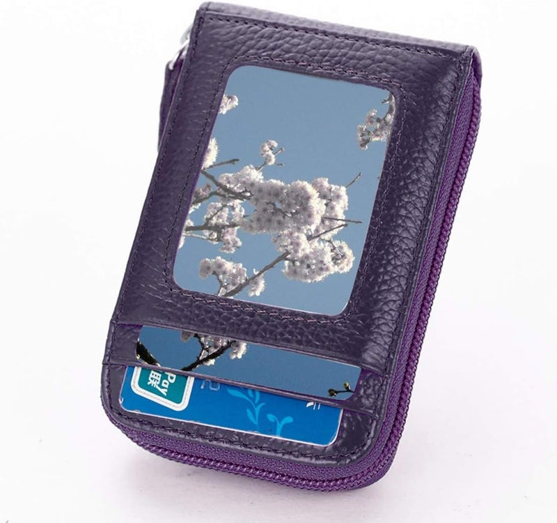 BAKUN Premium Leather Slim Zipper Business/Credit Card Wallet Case Holder with Clear Photo Slot, Security Travel Wallet (Purple) - Image 2