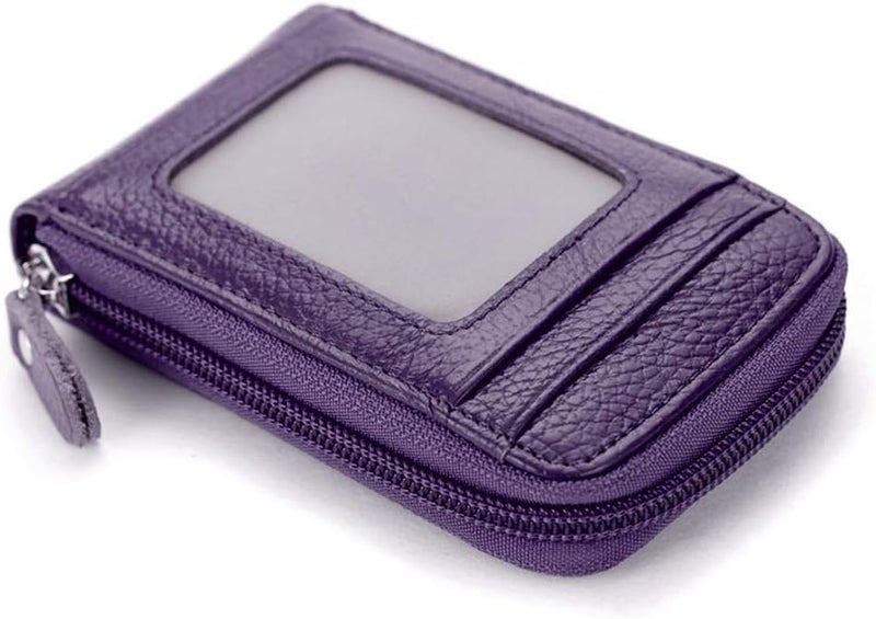 BAKUN Premium Leather Slim Zipper Business/Credit Card Wallet Case Holder with Clear Photo Slot, Security Travel Wallet (Purple) - Image 1