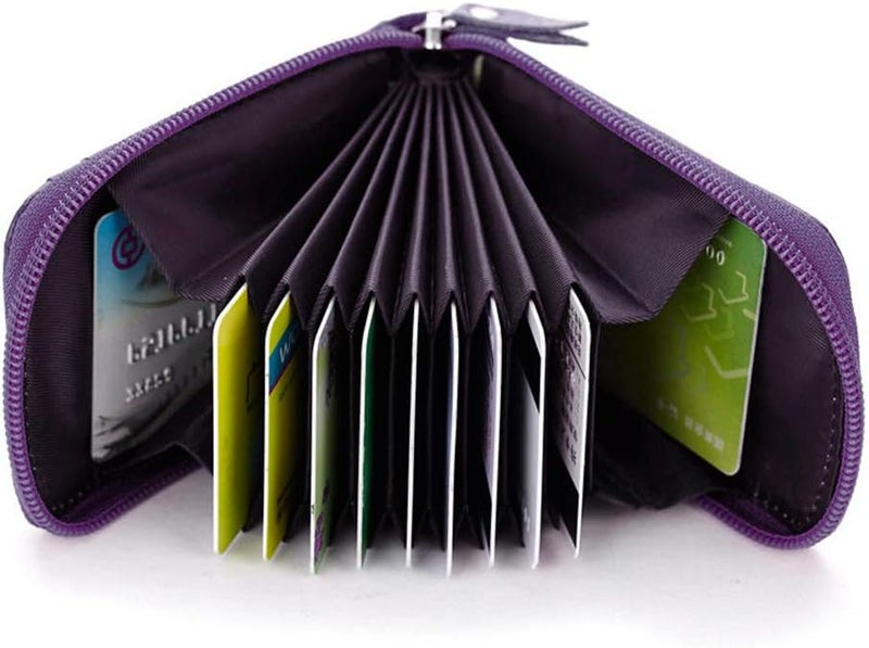 BAKUN Premium Leather Slim Zipper Business/Credit Card Wallet Case Holder with Clear Photo Slot, Security Travel Wallet (Purple) - Image 4