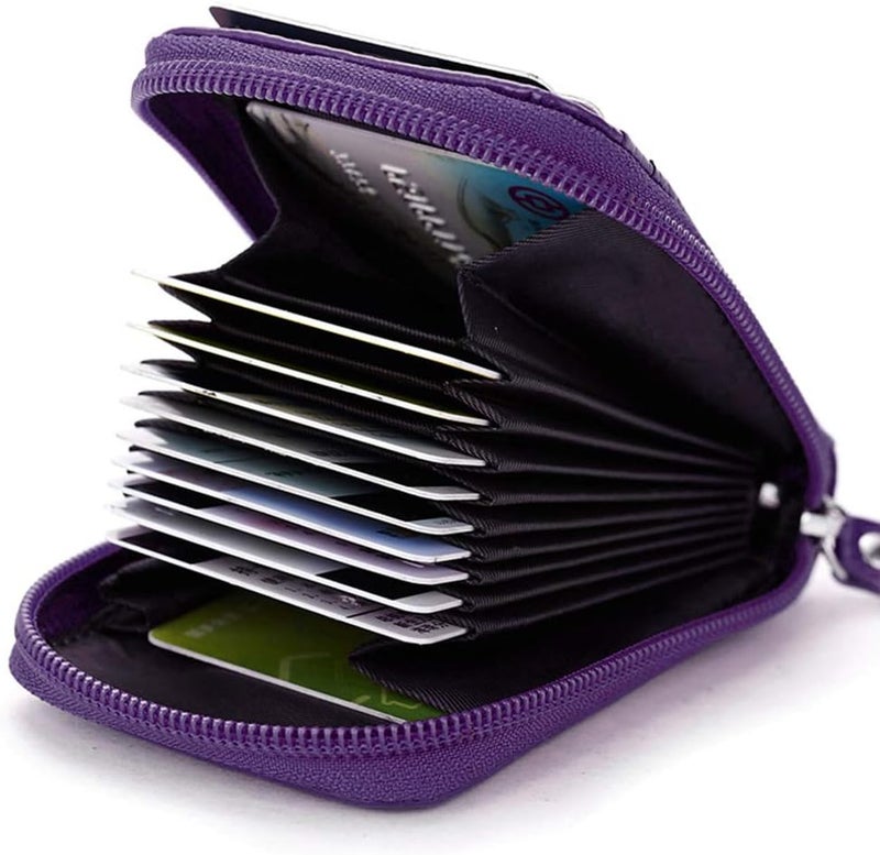 BAKUN Premium Leather Slim Zipper Business/Credit Card Wallet Case Holder with Clear Photo Slot, Security Travel Wallet (Purple) - Image 5