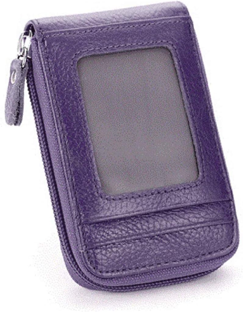 BAKUN Premium Leather Slim Zipper Business/Credit Card Wallet Case Holder with Clear Photo Slot, Security Travel Wallet (Purple) - Image 3