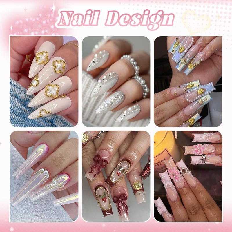 BELLEBOOST 2 Boxes Flatback Pearls (White+Beige) and Silver+Gold Nail Beads for Nail Art with Rhinestone Glue Gel, Pearl Nail Charms and Gems and Small Round Caviar Beads for Acrylic Nail Tips Manicure - Image 5