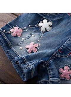Peacolate 2-8Years Little&Big Summer 2pcs Clothing Set Flower Pink Short Sleeve T Shirt and Denim Rompers Shortalls (4Years)  - Image 5