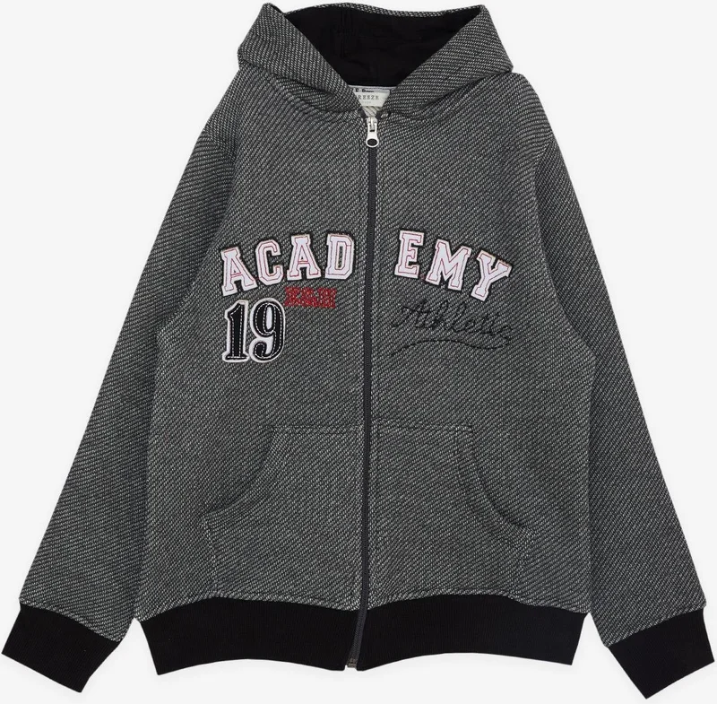 بريز Girls & Boys Boy's Cardigan Hooded Zippered Text Embroidered 8-14 Years, Dark Gray Melange