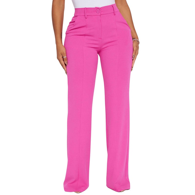 Charyeah Women Stretchy Dress Pants Wrinkle Free Work Pants Fashion Button Wide Leg Pants Business Casual Trousers 2025 (US, Alpha, Small, Regular, Regular, Pink) - Image 1