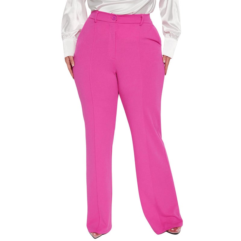 Charyeah Women Stretchy Dress Pants Wrinkle Free Work Pants Fashion Button Wide Leg Pants Business Casual Trousers 2025 (US, Alpha, Small, Regular, Regular, Pink) - Image 4