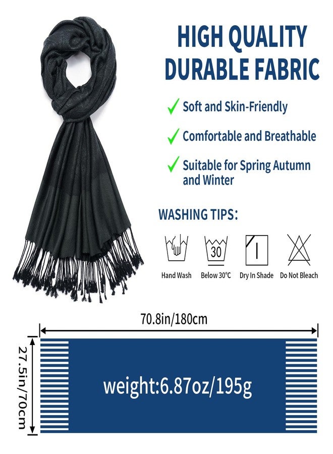 QIUTIMIY Paisley Pashmina Shawl Wrap Women Reversible Vintage Jacquard Pashmina Rave Scarf with Fringe for Evening, Wedding(Flower3-Black) - Image 3