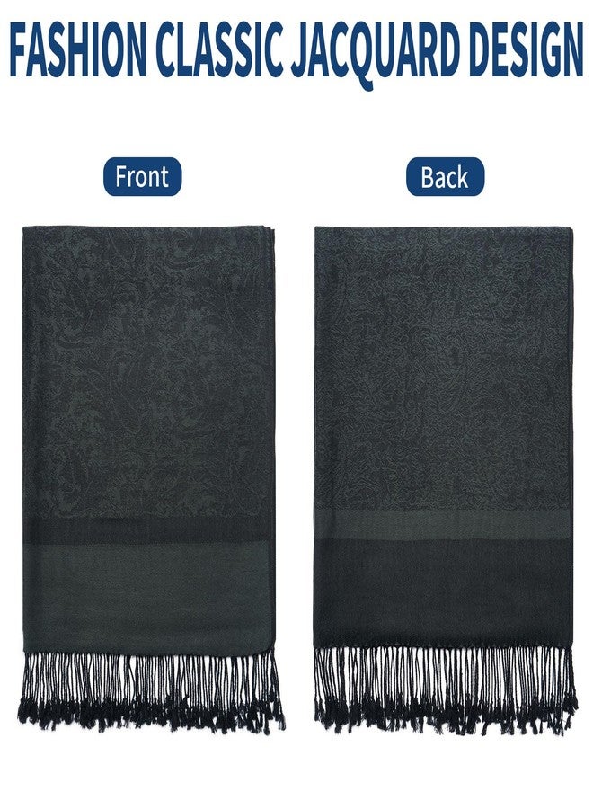 QIUTIMIY Paisley Pashmina Shawl Wrap Women Reversible Vintage Jacquard Pashmina Rave Scarf with Fringe for Evening, Wedding(Flower3-Black) - Image 4