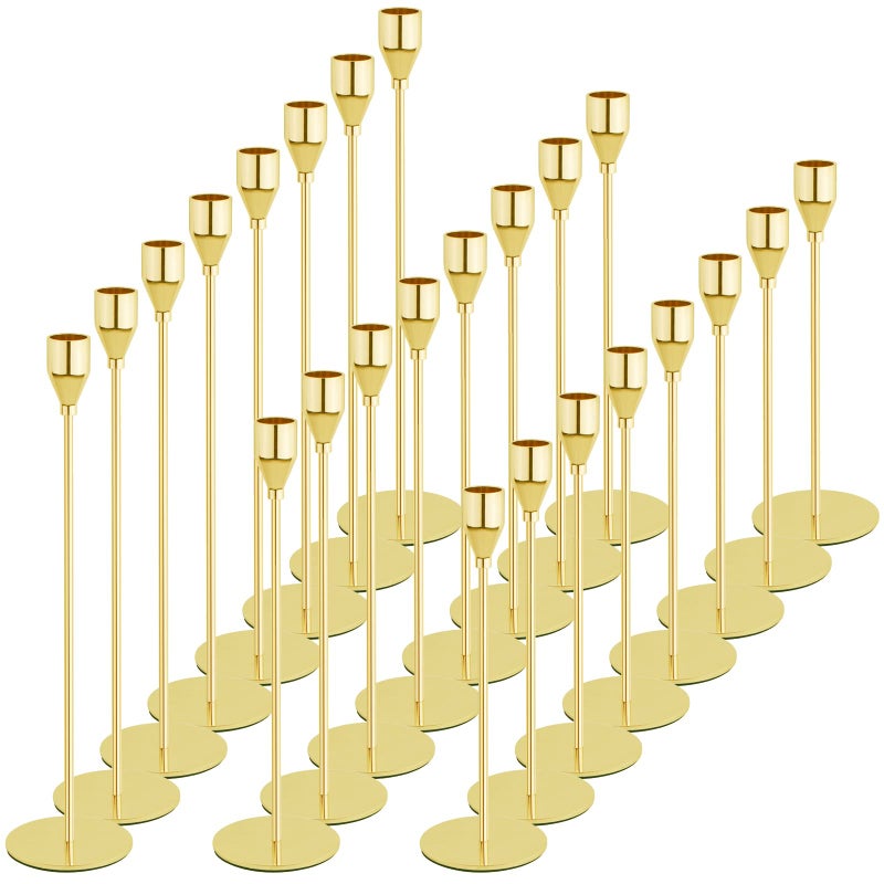 Gold Candlestick Holder Set of 24 for Taper Candles Decorative Candle Holders Bulk Candle Stick Holders Taper Candle Holders for Table Centerpiece Wedding Dinning Party Anniversary Home Decor
