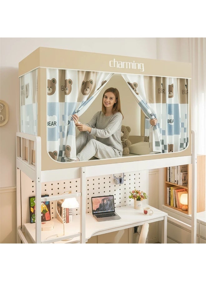 واي آند دي تعتيم على المرسى العلوي Bunk Bed Curtains للنوم غرفة نوم مضاد للضوء زخرفة زميلة الغرفة الخصوصية غطاء المظلة الصورة الخلفية ديكور Backdrop تعتيم الستار 6 لوحات مع أعلى - Image 3