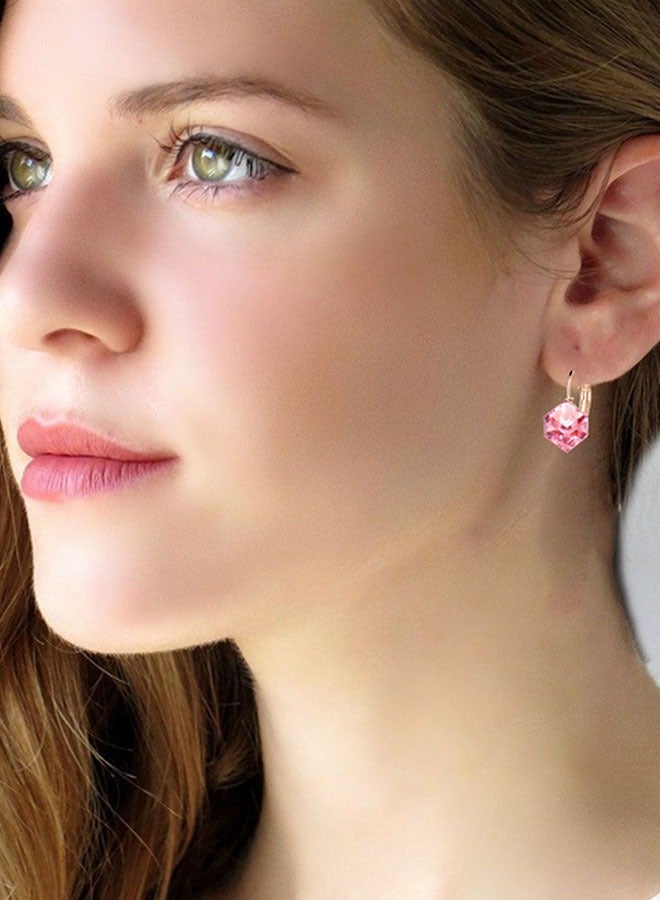 EVEVIC Cube Austrian Crystal Drop Leverback Earrings for Women Fashion 14K Rose Gold Plated Hypoallergenic Jewelry - Image 2